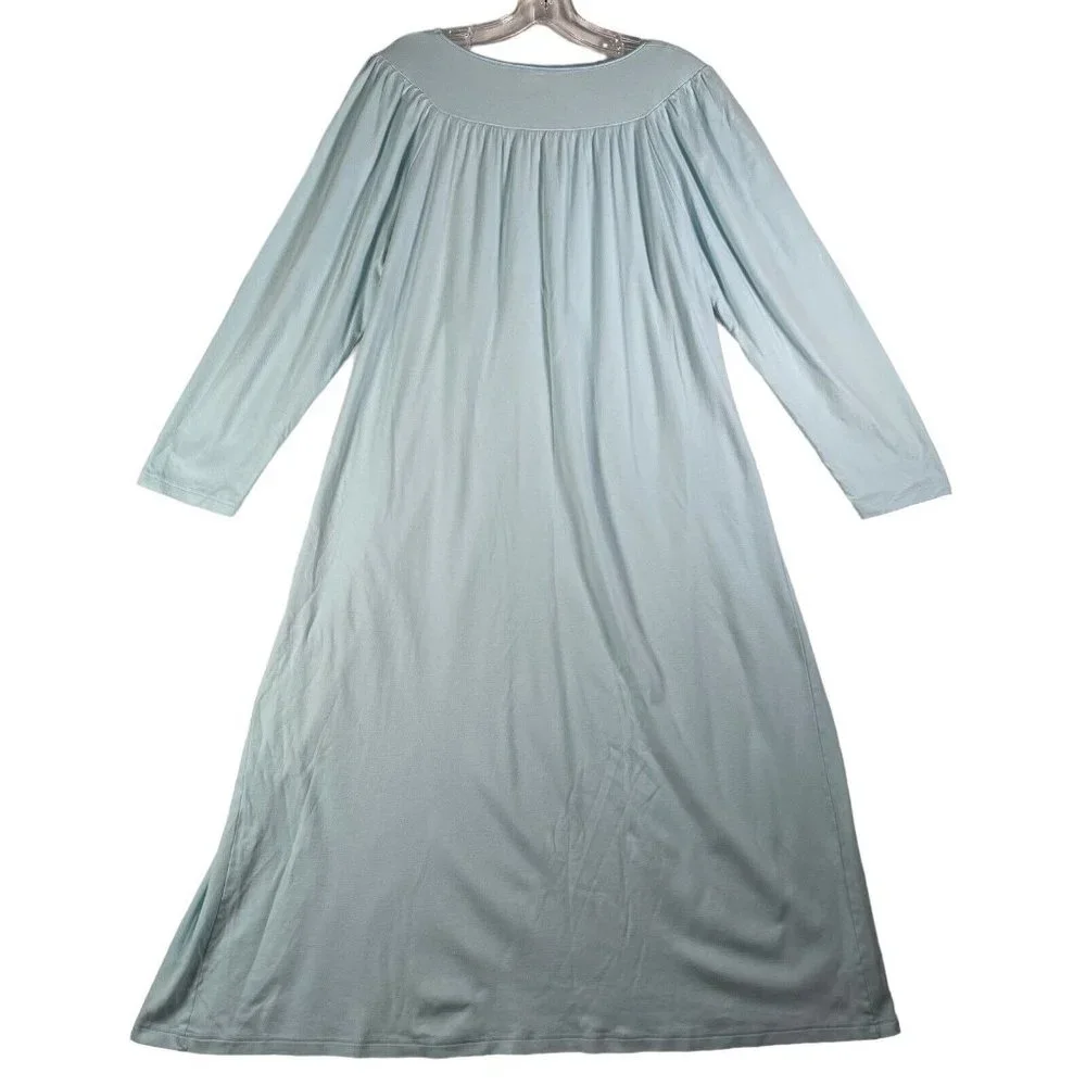 Calida Switzerland Womens Nightgown Size M Blue Long Sleeve Cotton 33346 - Picture 4 of 12